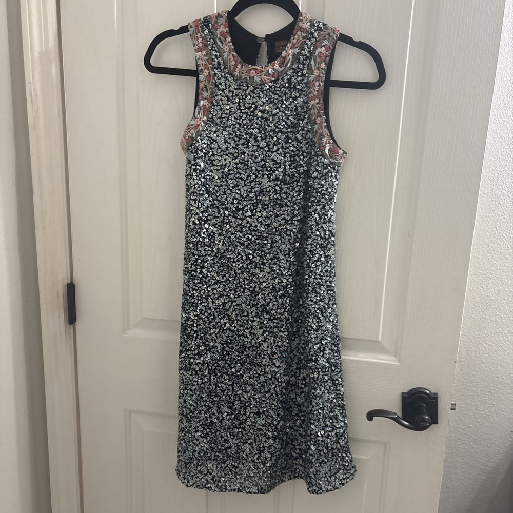 Anthropologie Varun Bahl Sequin Embroidered Swing Dress Size 0 embroidered